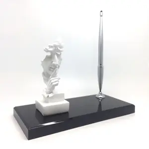 Bolígrafo De Metal pequeño con escultura de resina, Base de cristal, papelería, oficina, blanco, para premiar