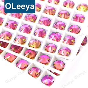 Oleeya Factory 10mm 12mm Round Rivoli Shape Wholesale Crystal AB 5A Bevel Sew on Glass Rhinestone for Clothing Making - Product Image 1