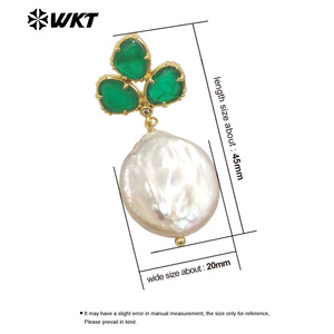 WT-MPE136 all'ingrosso della moda placcato oro prezioso naturale moneta rotonda vera perla orecchini a borchie con la moda Saphire - Product Image 6
