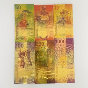 Ensemble de billets de banque en feuille d'or du <span class=keywords><strong>Franc</strong></span> <span class=keywords><strong>Suisse</strong></span>, 6 pièces (10, <span class=keywords><strong>20</strong></span>, 50, 100, 200, 1000 Francs) pour cadeaux, souvenirs, lot mixte de billets en feuille d'or - Product Image 2