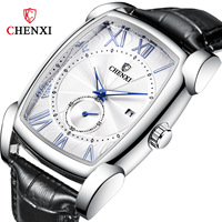 Montres pour hommes CHENXI, bracelet en cuir noir, étanche, montre à quartz carrée, chronographe à six aiguilles, montre-bracelet pour homme, Relojes