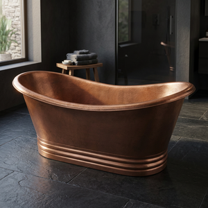 Baignoire ovale autoportante en cuivre, finition antique, baignoire en métal, design durable pour adultes - Indian Home Crafts - Product Image 1