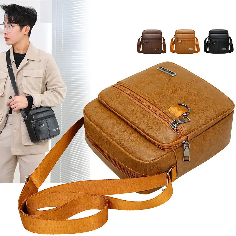 Japanese and South Korea new soft leather cross-body bag Business casual shoulder bag man mobile phone messenger bag