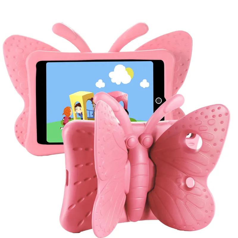 لطيف فراشة للصدمات الاطفال الفتيات حالة إيفا رغوة سوبر حماية حامل غطاء حافظة لجهاز iPad 7 8 9 2019 2020 2021 10.2 بوصة