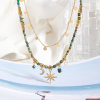 Collier de perles fait à la main en pierre naturelle colorée Niche Design en acier inoxydable empilé clavicule chaîne étoile pendentif collier