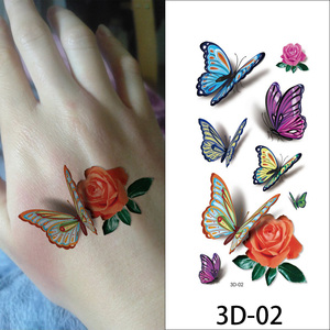 Adesivo temporaneo da donna impermeabile 3D con disegno a farfalla con fiori di rosa - Product Image 2