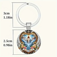 Pendentif Porte-clés Circulaire en Alliage, Motif Statue de Jésus Chrétien, Escalier du Ciel et Ailes d'Ange, Article Décoratif, Accessoire de Bijouterie