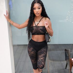 X21126C 2025 Летняя распродажа, женский кружевной топ на подтяжках и повседневные брюки, комплект из двух предметов - Product Image 1