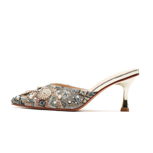 6776-3 Mules de tela con lentejuelas y punta puntiaguda, zapatos de mujer con pedrería, estilo veraniego, sin cordones - Product Image 5