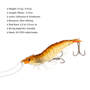 Señuelo de camarón de pesca luminoso de hundimiento lento de 9cm más vendido, camarón Artificial ABS duro de 14,5g para océano, barco, lago, plástico de silicona - Product Image 2