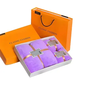 Coffret cadeau de serviette de bain en polaire corail ensemble de trois activités de cadeau de compagnon de mariage Promotion pratique serviette cadeau en gros