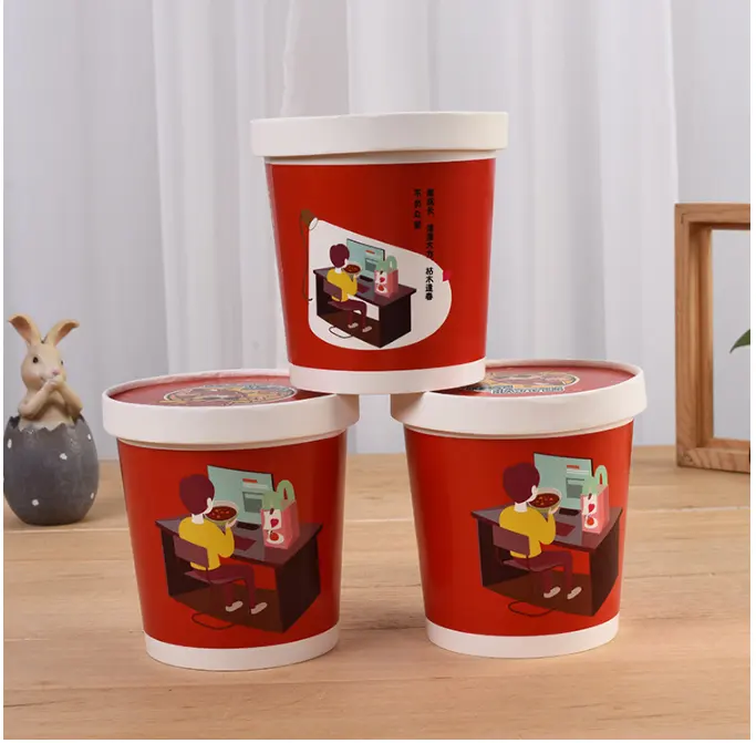 Paket Cetak Warna Membawa Ember Bubur Tebal Makanan Cepat Mangkuk Sup Kertas Cetak Kartun Sekali Pakai