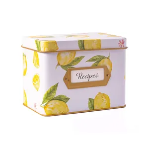 Lemon Recipe Tin Box Set For 4 X 6 Inches Recipe Cards With 24 4x6 Recipe Cards And 12 Dividers