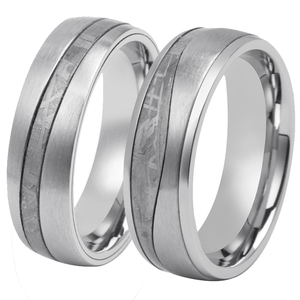 Anelli Nuziali in Titanio Antiossidante con Vero Meteorite, Stile <span class=keywords><strong>Re</strong></span> e Regina per Coppie - Product Image 1