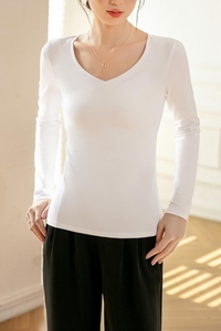Garantía de calidad Venta al por mayor Camiseta de manga larga para mujer Moda <span class=keywords><strong>Gular</strong></span> con cuello en V y mangas largas - Product Image 4