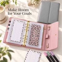Portefeuille-classeur A6 Hongbo en cuir souple Saffiano avec anneaux dorés, chaînes métalliques, marqueurs, enveloppes, cartes comme coffret cadeau pour carnet