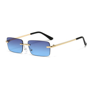 Custom Logo 2026 Vintage Unisex Small Rectangle Sun Glasses UV400 <b>Gradient</b> Shades Rimless Square <b>Sunglasses</b> for Women - Product Image 4
