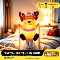 Veilleuse LED renne de Noël mignonne, rotative à 360°, lumière douce et chaude, décoration d'intérieur, cadeau de fêtes, vente en gros