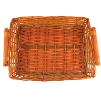 Plateau de rangement rectangulaire vintage en osier écologique avec élégantes poignées en bois, idéal pour paniers-cadeaux de fruits – Vente en gros