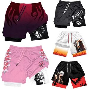 Bir Pieced Anime spor şort erkekler kadınlar yaz baskı Luffy Doflamingo Fitness koşu egzersiz Mesh hızlı kuru spor şort hediye - Product Image 1