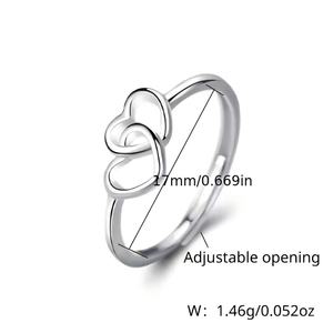 S925 <b>Sterling</b> <b>Silver</b> <b>Adjustable</b> Heart-to-Heart <b>Ring</b> Fine Plain Jewelry for Wedding and Party IGI Certified <b>Silver</b> Plated - Product Image 5