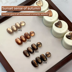 Golden Autumn Caramel <span class=keywords><strong>Chocolate</strong></span> Brown Glass Bead Cat Eye Gel Polish - Product Image 2