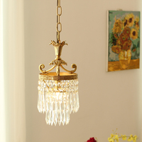 Lustre en métal doré classique européen, forme cylindrique, perles de cristal, LED AC 85-265V, lampe suspendue rétro pour salle à manger