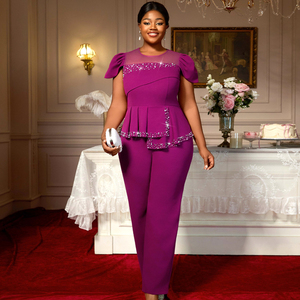 AM050445 eleganti con perline a maniche corte lunghe dritte <span class=keywords><strong>viola</strong></span> Plus Size tute da donna Casual estive - Product Image 1
