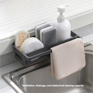Organizador <span class=keywords><strong>de</strong></span> fregadero <span class=keywords><strong>de</strong></span> cocina <span class=keywords><strong>Colgante</strong></span> negro con bandeja <span class=keywords><strong>de</strong></span> drenaje Pared con toallero y ganchos - Product Image 4