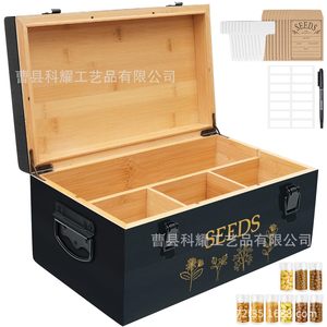 Wooden <b>Seed</b> <b>Storage</b> Box With Compartments Rectangular Green Solid Color Covered Plant <b>Seed</b> Organizer - Product Image 5