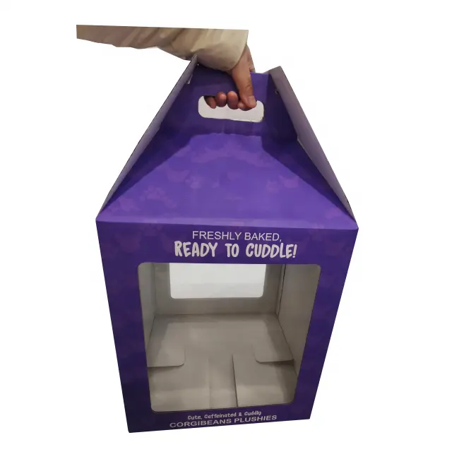 リサイクル可能なロゴプリント目に見える段ボールポータブルパッケージ透明な窓配達カスタムロゴ付きの背の高いケーキ包装箱