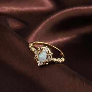 Fine Jewelry KYRA0420 Blanc Moonlight Opal Plaqué Or Vintage Gravé <span class=keywords><strong>Noble</strong></span> Royal Ring - Product Image 2