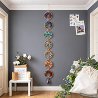 Arbre de Vie 7 Chakras Attrape-soleil en Cristal Fait Main Guirlande Suspendue en Pierres Naturelles Décoration Murale Guérison pour la Maison