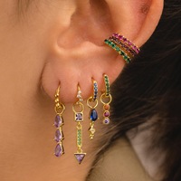 Ensemble de boucles d'oreilles créoles de style Ins en laiton en or 18 carats avec boucles d'oreilles en zircon coloré, boucle d'oreille luxueuse et élégante pour femme