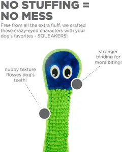 Invincibles Nubby Blue Snake Dog Toy Crinkle Rope Anti Tough Knit Bite Interactive Pet Stuffed Animal Plush Squeaky Chew Dog Tug