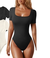 Combinaison moulante pour femme, écologique, respirante, séchage rapide, col carré, manches courtes, polyester/nylon, longueur midi, pour l'été