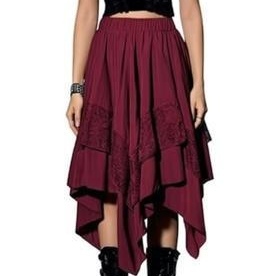 <span class=keywords><strong>Gonna</strong></span> Midi Gotica da Donna con Pizzo e Patchwork, Orlo Asimmetrico, Vita Elastica, Gonne Svolazzanti con <span class=keywords><strong>Volant</strong></span> - Sehe Fashion - Product Image 1