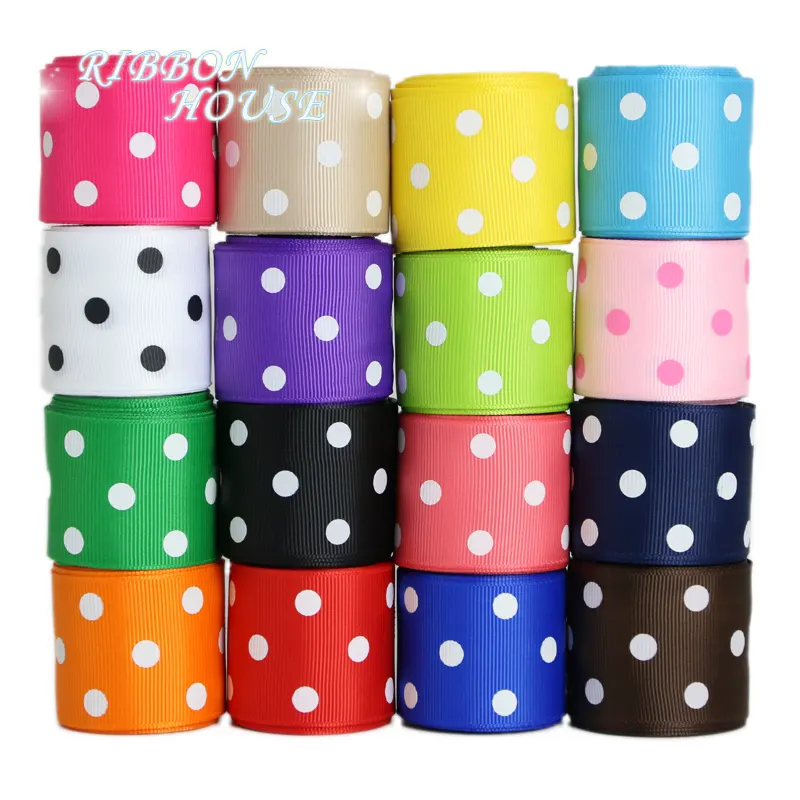 (10ヤード/ロット) 38ミリメートルCartoon Polka Dots Printed Grosgrain Ribbon Lovely Series Ribbons Wholesale