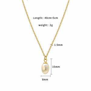 Faux Pearl Pendant Necklace 316 Stainless Steel Gold Clavicle Chain Women's Everyday Wear - Product Image 4