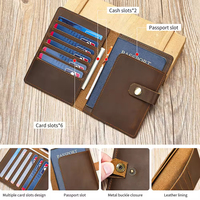 Dompet Paspor Kulit Asli Crazy Horse Vintage Buatan Tangan Custom OEM RFID Blocking, Tempat Paspor Perjalanan, Muat 6-8 Kartu