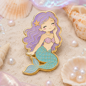 Pin de solapa de metal de alta calidad al por mayor, personalizado, con diseño de sirena, insignia de recuerdo de cuento marino, premio de fantasía de ensueño para niños - Product Image 3