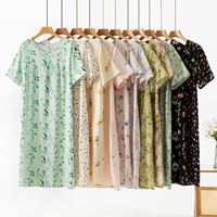 Chemises de nuit d'été fines pour femmes, vêtements de maison, imprimé tendance, manches courtes, col rond, robe confortable en viscose pour femme