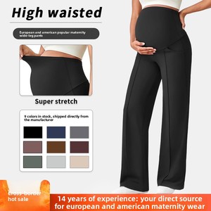 Pantalones de Maternidad para Otoño e Invierno, de Cintura Alta, Pierna Ancha, con Soporte Abdominal, Transpirables, Sólidos - Product Image 6