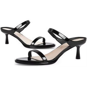 Scarpe da donna con tacco in vernice nera con tacco a punta tonda da donna - Product Image 1