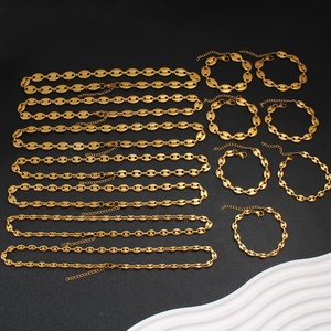 Parures <span class=keywords><strong>de</strong></span> bijoux fantaisie anti-ternissement en acier inoxydable plaqué <span class=keywords><strong>or</strong></span> 18 carats, collier et bracelet chaîne grains <span class=keywords><strong>de</strong></span> <span class=keywords><strong>café</strong></span>/nez <span class=keywords><strong>de</strong></span> cochon pour <span class=keywords><strong>femme</strong></span> - Product Image 1