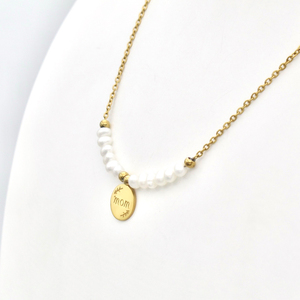 Collier en acier inoxydable de haute qualité pour femme avec pendentif et mots en perle naturelle ronde plaquée argent/or rose - Product Image 2