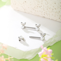Lapin percé personnalisé 14G en acier inoxydable 316L blanc fausse perle lapin mamelon haltères mamelon Piercing Bode bijoux pour cadeaux