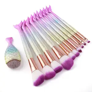 Mermaid Makeup Brushes, 11pcs Professional Blending Blush Concealer Synthetic Fiber Bristles Brush Special Cosmetic Brushes Kits