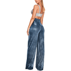 <span class=keywords><strong>Pantaloni</strong></span> Sexy a Vita Alta Argento Scintillanti a Gamba Larga da Donna, <span class=keywords><strong>Pantaloni</strong></span> Palazzo Luccicanti Vestibilità Ampia, <span class=keywords><strong>Pantaloni</strong></span> Metallici Lucidi per Feste ed Eventi Serale - Product Image 5