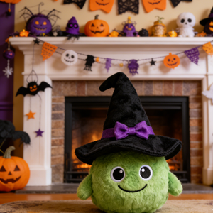 כובע מכשפות מקסים כדור קטיפה ירוק מושלם לקישוט מסיבת ליל כל הקדושים לילדים תפירה משובחת מילוי שמנמן - Product Image 4